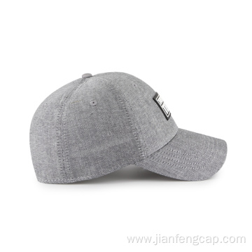 6-panel rubber weld patch chambray fabric baseball cap